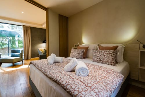 Chambre Robin Suite du Domaine de la Peyrine avec vue sur le jardin, parquet et équipements modernes