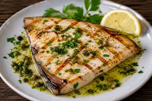 Pescespada grigliato con salmoriglio, piatto tipico calabrese