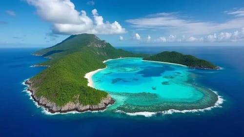 Turquoise lagoon and lush green islands near Sainte-Anne, Guadeloupe - tropical getaway for Balaga Vacances
