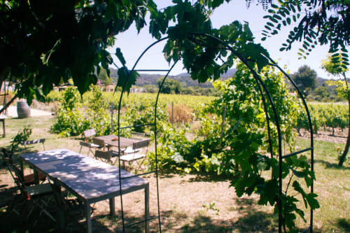 Pergola de vignoble avec table à manger à Clos Bb, un charmant gîte à Saint-Cyr sur Mer, France
