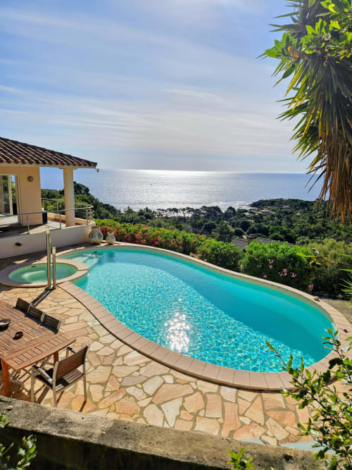 Luxury villa pool with sea views at Corsu Di Core in Favone, Corsica