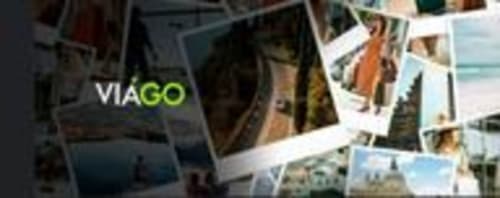VIAGO travel app interface with scenic destination photos and beach landscapes for RentalaYa property management