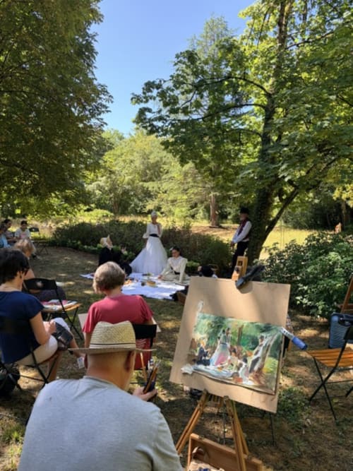 Outdoor garden painting workshop at Domaine de l'Ocrerie in Pourrain 