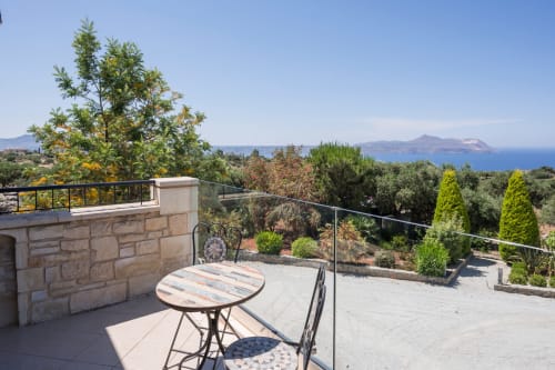 Terrace at Villa Freedom with sea views overlooking Kokkino Chorio, Crete