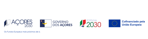 Logotipos de financiamento da UE e governo dos Açores do hotel Picodreams em São Roque do Pico