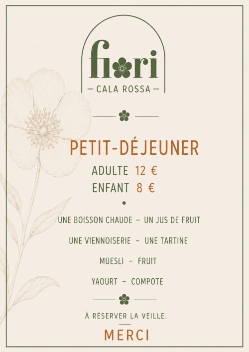 Menu colazione Fiori Cala Rossa con prezzi e offerte presso la villa Alma Rossa a Lecci