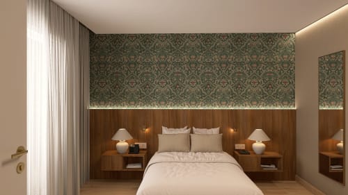 Quarto luxuoso no Feel Sintra B&B com painéis em madeira, papel de parede adamascado e comodidades modernas em Sintra