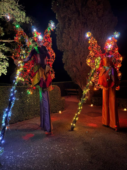Illuminated holiday figures in red and gold lights at Domaine De Campagnac, a charming French bed and breakfast in