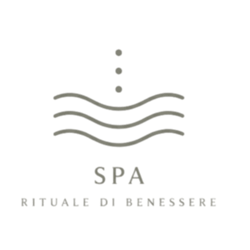 Logo wellness spa con linee ondulate e gocce d'acqua, Villa Rosati Sanzeno Trentino