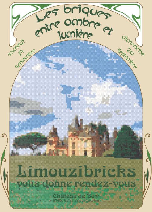 Affiche vintage pour l'événement Limouzbricks au pont du Château de Bort, Saint-Priest-Taurion près de Limoges
