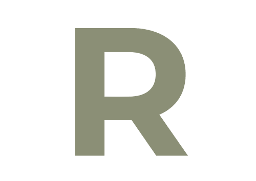 Letra R grande en verde salvia apagado, diseño del logo Hostal Zaragoza Centro