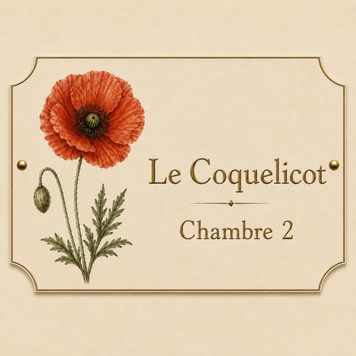 Illustration botanique de coquelicot rouge pour la Chambre 2 du Coquelicot, La Grange Aux Étangs à Sennely