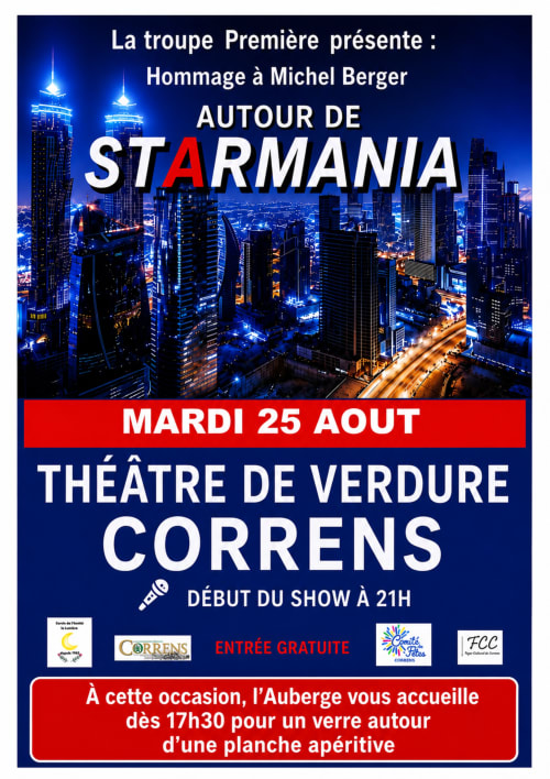Spectacle hommage Starmania au Théâtre de Verdure Correns, 25 août, entrée gratuite à 21h, organisé par l'Auberge du Parc