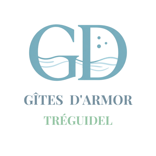 Logo Gîtes d'Armor Tréguidel avec lettres bleues stylisées et éléments ondulés