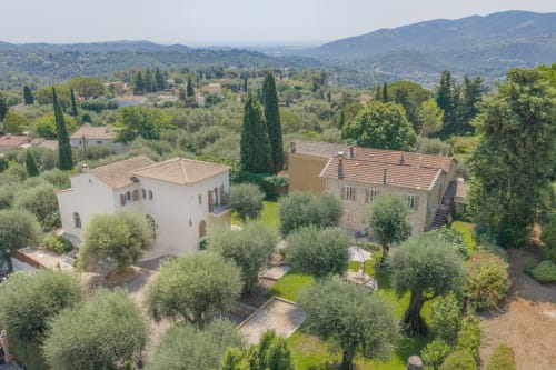 Aerial view of Villa M de Mas with pool in Grasse, Provence, surrounded by olive trees and countryside