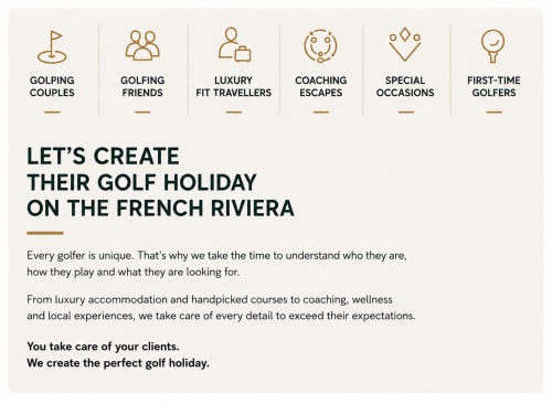 Forfaits vacances golf STAYnGOLF pour couples, amis et débutants sur la Côte d'Azur près de Cagnes-sur-Mer