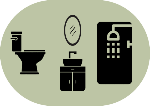 Iconos de amenidades del baño en Hostal Zaragoza Centro: inodoro, lavamanos con espejo y ducha