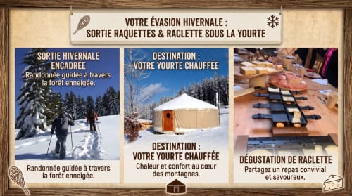 Activités hivernales à La Yourte Un Autre Monde : randonnée guidée en forêt, yourte chaleureuse et dîner raclette au Hohwald