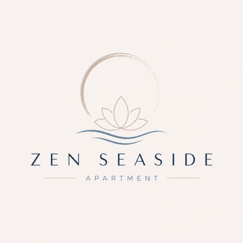 Logo dell'Appartamento Zen Seaside con fiore di loto e luna a Genova, Italia