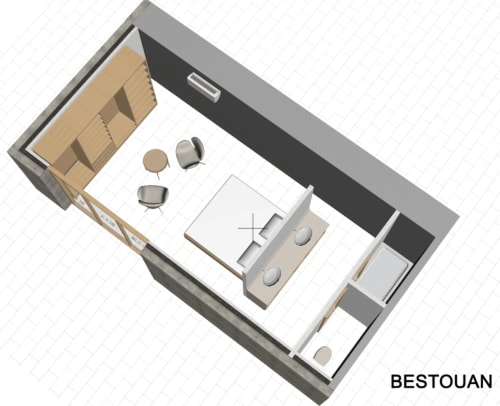 Junior Suite Bestouan floor plan at Villa Annette, Cassis - bedroom with sea view, bathroom, and living area