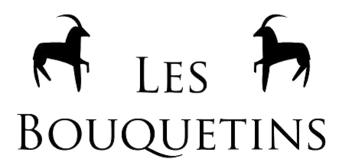 Logo Les Bouquetins : deux silhouettes de bouquetins noirs avec texte, hôtel en Valais Suisse