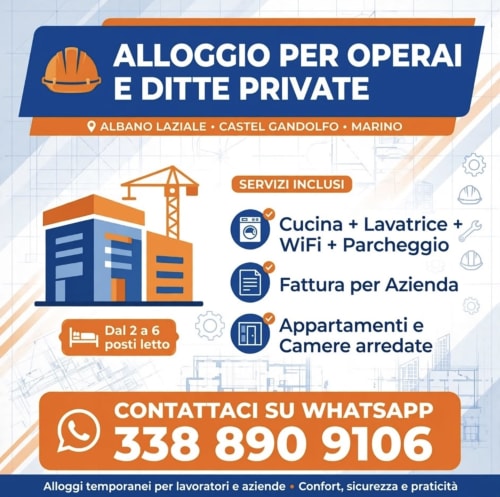 Alloggio per operai e aziende ad Albano Laziale con cucina, lavatrice, WiFi, parcheggio e camere arredate