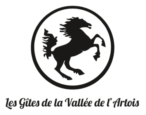 Logo Les Gîtes de la Vallée de l'Artois avec cheval cabré dans un cercle, Fresnicourt-le-Dolmen