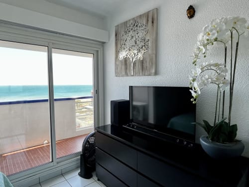Appartement moderne en bord de mer à Barcaresa, Port Leucate avec vue sur la mer, télévision écran plat, orchidées blanches et balcon aménagé