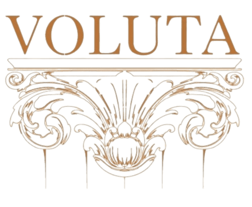 Voluta Management B&B logo in Chaves, Portugal - elegant ornamental capital design