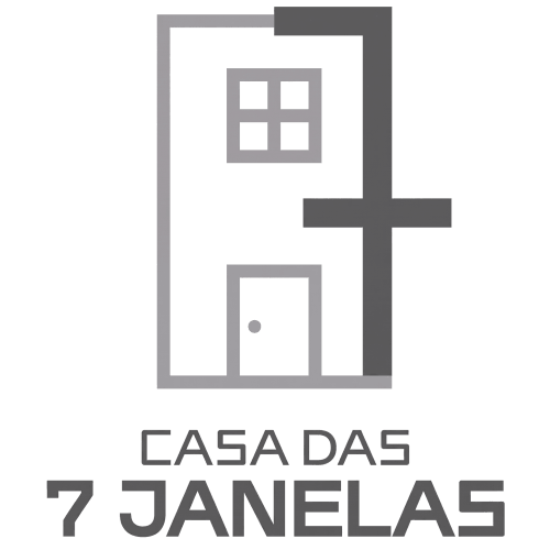 Logótipo Casa das 7 Janelas - ilustração minimalista de uma casa com sete janelas e porta em Peniche