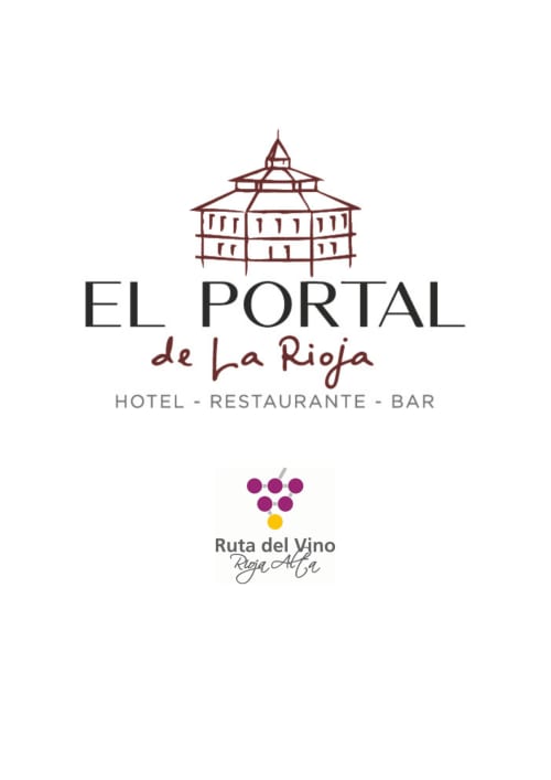 Logotipo del hotel El Portal de la Rioja con diseño de edificio tradicional y marca de Ruta del Vino Rioja Alta
