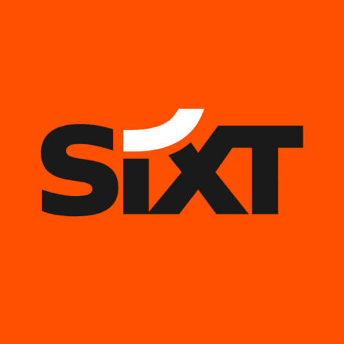 Logo de location de voitures SIXT en noir sur fond orange vif