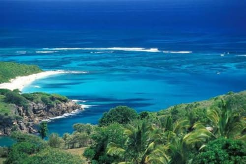Petite crique tropicale aux eaux turquoise, sable blanc et végétation luxuriante près de Fort-de-France