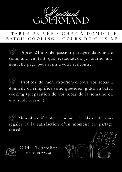 Service du chef L'Instant Gourmand aux Logis du Canal, Betton - repas privés et cuisine par lots