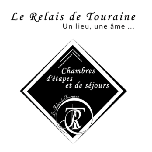 Logo Le Relais de Touraine : forme de diamant avec texte « Chambres d'étapes et de séjours », hôtel Abilly