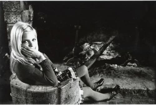 France Gall relaxing by the fireplace at L'Ocrerie de Pourrain, France.