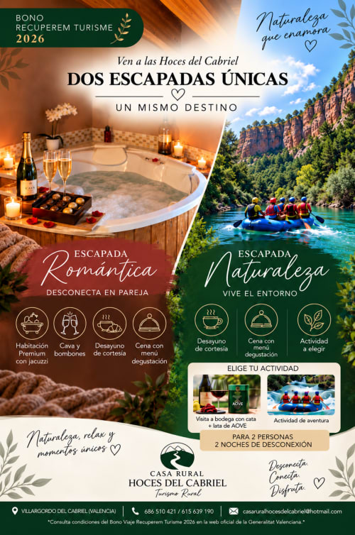 Dos ofertas únicas en Casa Rural Hoces Del Cabriel: escapada romántica con jacuzzi y aventura en la naturaleza