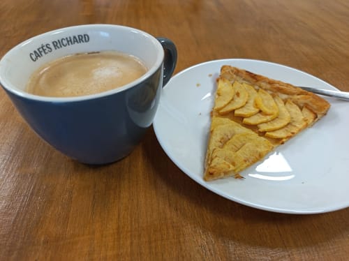 Cafés Richard espresso with pastry at Le Clos du Thoronet hotel, French Provence breakfast