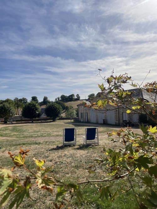Two deckchairs on grounds at Château de Vaux Morvan, rustic French countryside B&B in Étang sur Arroux