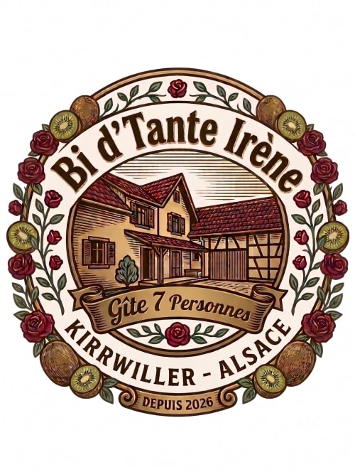 Bi d'Tante Irène guesthouse logo in Kirrwiller, Alsace - cottage accommodation with garden view