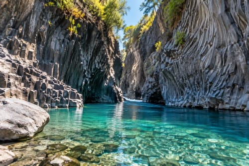 Gola turchese con scogliere di basalto imponenti e acque cristalline presso Aurora View Resort a Mascali, Italia
