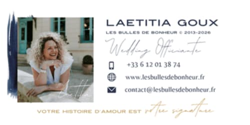 Laetitia Goux, célébrant mariage aux Bulles de Bonheur, Morville le Héron, France
