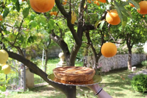 Dolce fatto in casa tenuto in giardino sotto l'albero di aranci presso Relais Palazzo Cacace, Meta di Sorrento