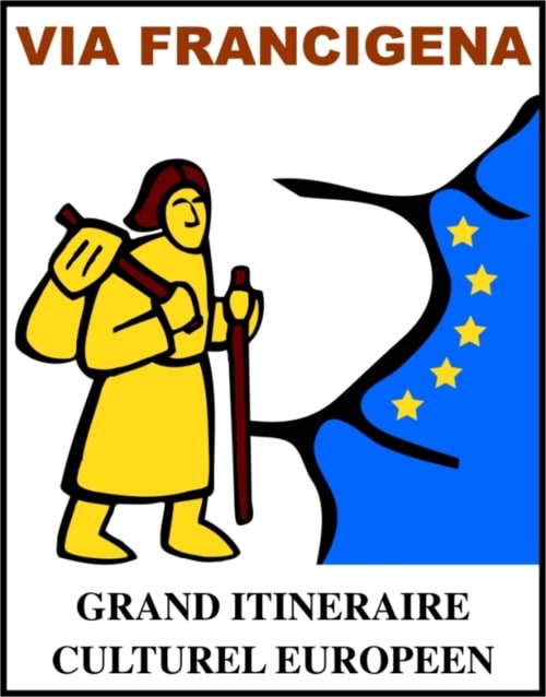 Affiche de la Via Francigena, itinéraire de pèlerinage, pour le gîte Les Hortensias à Champlitte, France