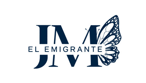 Logotipo del Hotel JM El Emigrante con diseño de mariposa, Villanueva de la Serena