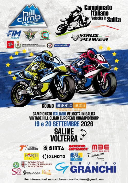 Campionato Italiano Velocità in Salita motorcycle racing championship poster, September 19-20, 2026 in Volterra near