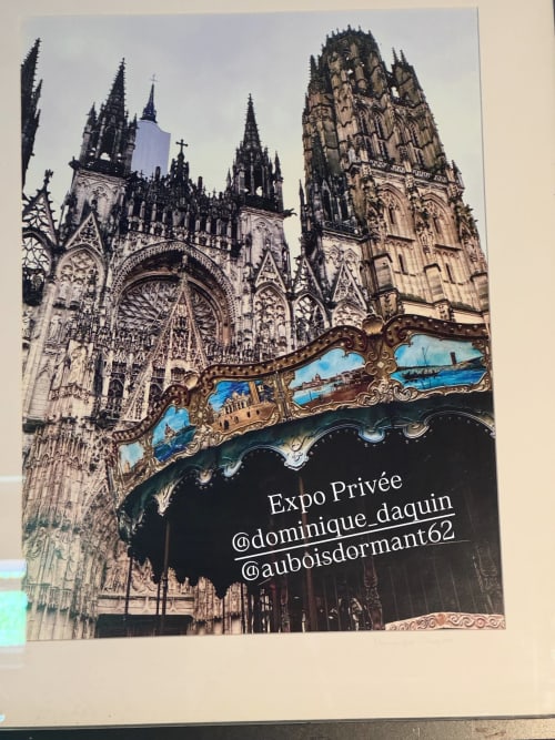 Amiens Cathedral façade with ornate carousel awning, promotional image for Au Bois Dormant B&B