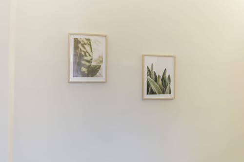 Due stampe botaniche incorniciate con piante verdi su parete color crema nella suite Aurum Nolana