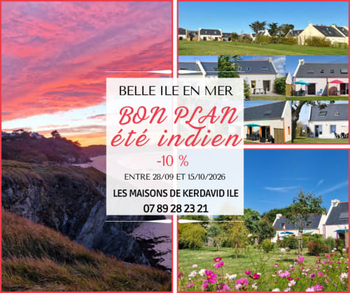 Gîte à Belle Île en Mer avec falaises coucher de soleil, maisons de vacances et fleurs estivales - Les Maisons De Kerdavid'île