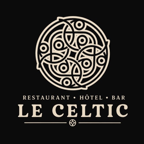 Logo de l'Hôtel Celtic avec motif de nœud celtique, Restaurant, Hôtel, Bar à Le Thillay, France